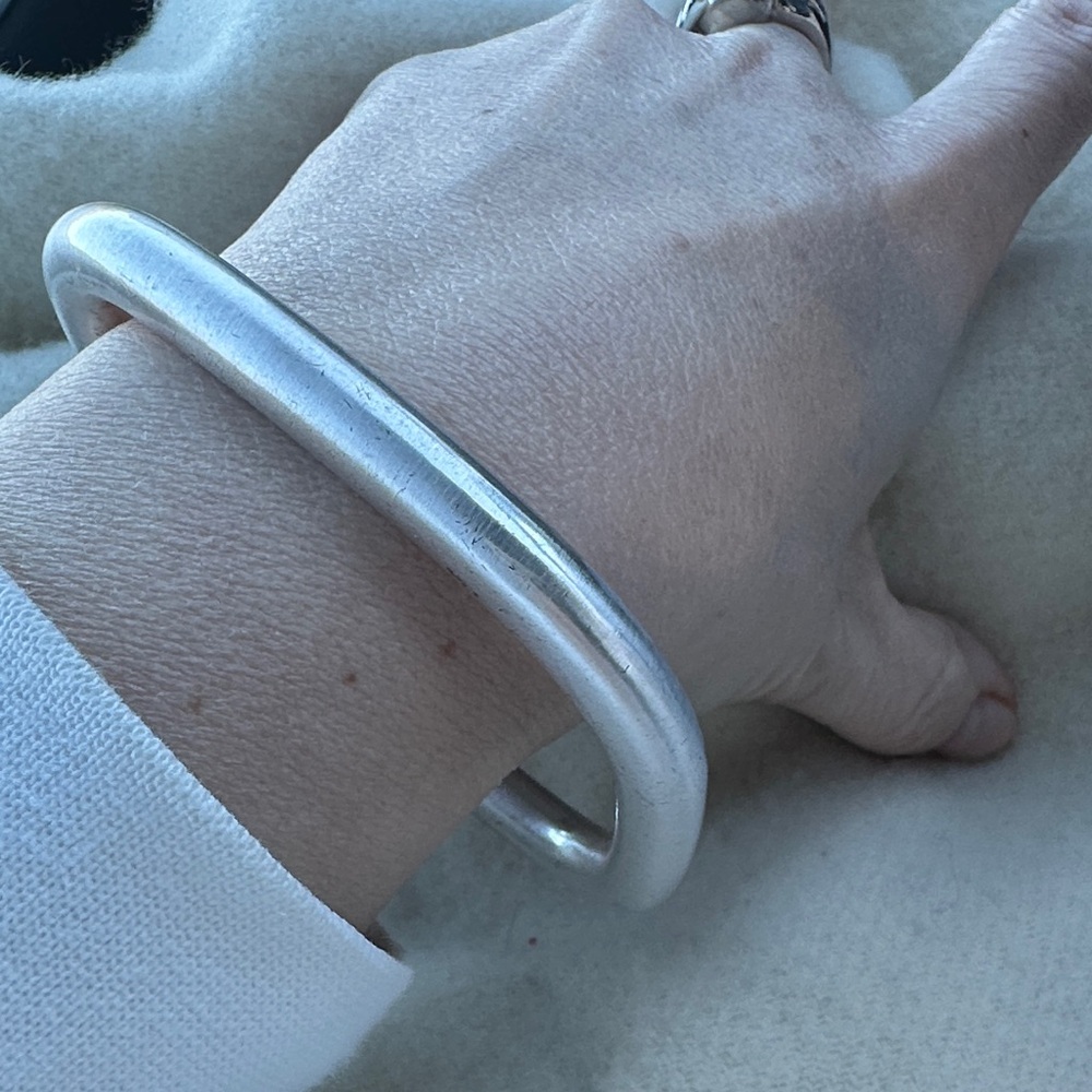 Geometric Square Irregular MatteSilver Tone Bangle Bracelet - Picture 2 of 5